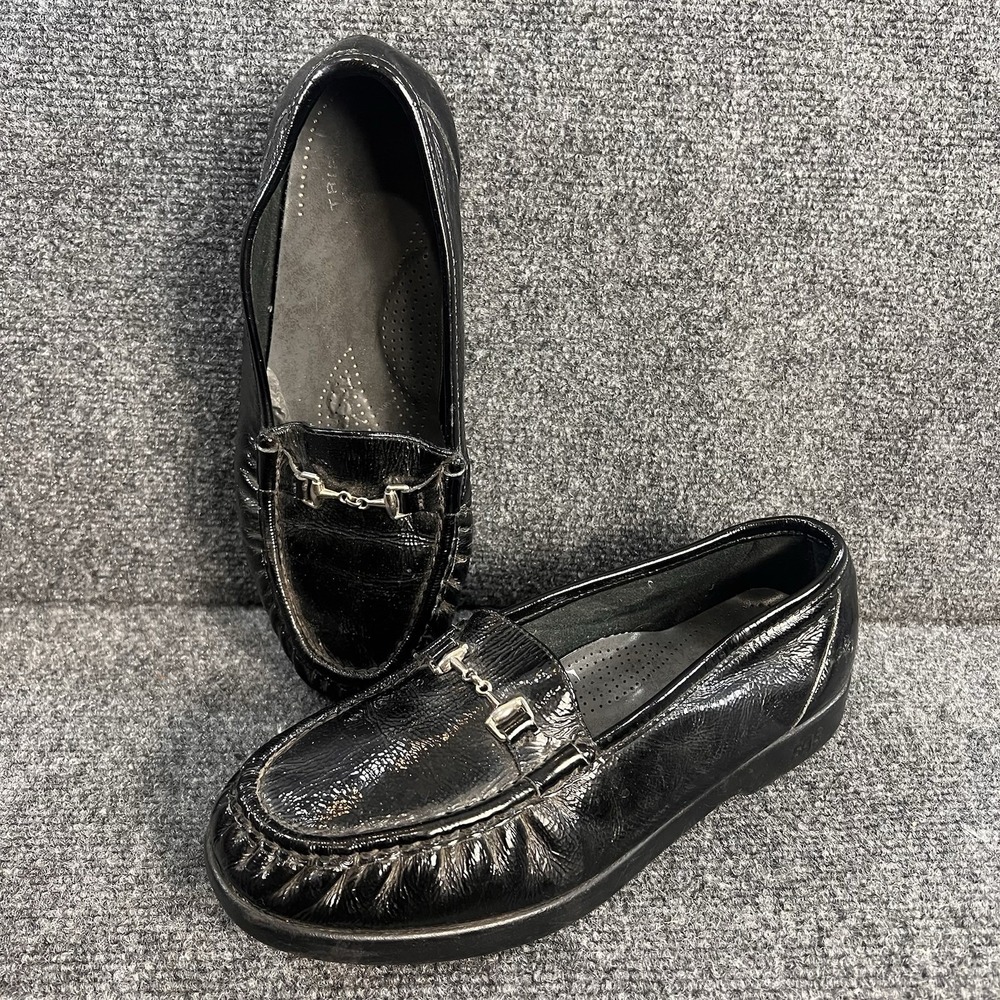 SAS Metro Loafers Womens 8 WW Black Patent Soft Leather Horsebit Slip On Casual